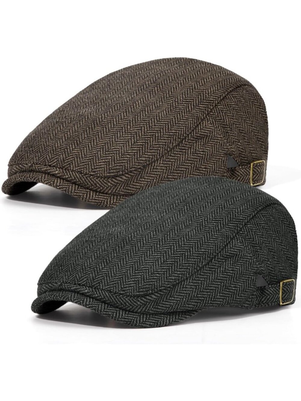 Stylish 2-Pack Men's Newsboy Caps, Wool Blend Tweed Flat Caps for All Seasons